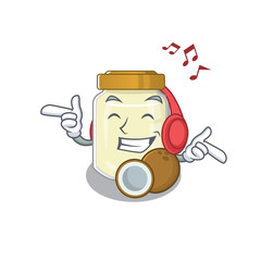 Sticker - Listening music coconut butter cartoon character concept