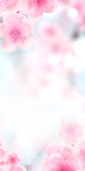 Wall Mural - vertical Japanese Spring Sakura cherry blossoms 120x240 size website small skyscraper banner background. 3D Illustration Clip-Art floral spring petal design header. copy space in pink, white, blue