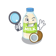 Wall Mural - Elegant and Smart coconut milk Detective cartoon design concept