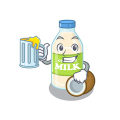 Sticker - Smiley coconut milk mascot design with a big glass