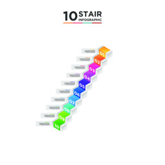 Wall Mural - 10 stair step timeline infographic element. Business concept with ten options and number, steps or processes. data visualization. Vector illustration.