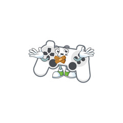 Poster - mascot cartoon character design of white joystick making a silent gesture