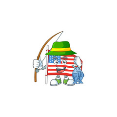 Wall Mural - A mascot design of Fishing USA flag with pole with 3 fishes