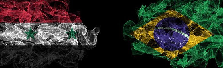 Wall Mural - Flags of Syria and Brazil on Black background, Syria vs Brazil Smoke Flags