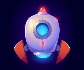 Wall Mural - vector rocket, glowing spaceship isolated on blue background. vector cartoon futuristic design of sh