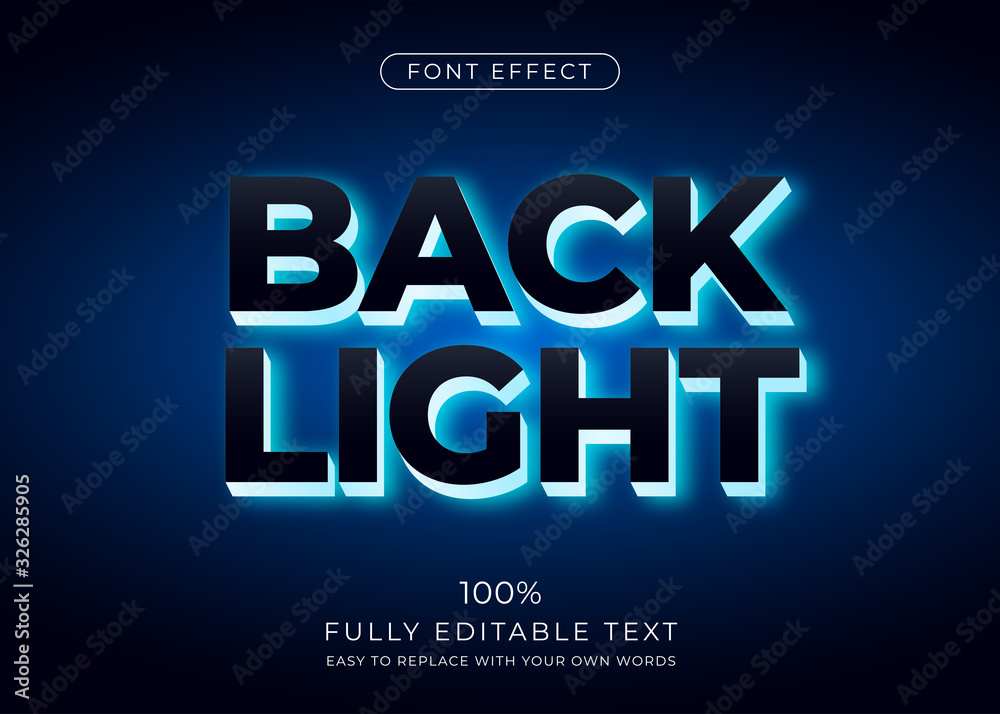 Back light text effect. Editable font style Stock Vector | Adobe Stock