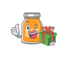 Sticker - Happy apple jam character having a gift box