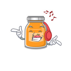 Sticker - Listening music apple jam cartoon character concept