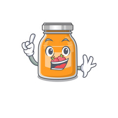 Sticker - mascot cartoon concept apple jam in One Finger gesture