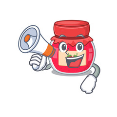 Sticker - A mascot of strawberry jam speaking on a megaphone