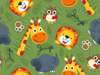 Wall Mural - seamless pattern vector with animals cartoon owl, giraffe, elephant, lion.