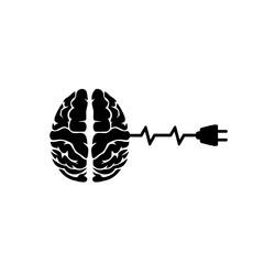 Poster - Brain with a wire and a detached plug icon. Creative brain Idea concept with plug in icon