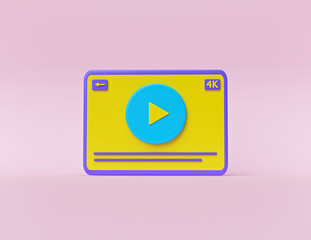 Aufkleber - modern minimal style 4k Video media player Interface isolated on pastel background. design for Social media, banner, poster and website. 3d rendering