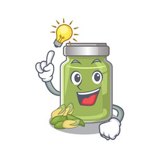 Sticker - a clever pistachio butter cartoon character style have an idea gesture