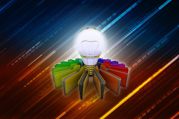 Poster - 3d rendering folder network with bulb