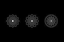 Spiritual Symmetric Geometry White Symbol Set. Circle, Square, Rhombus Figures. UFO Signs. Design Symbols For Puzzle, Logic, Metroidvania Games. Vector Illustration.