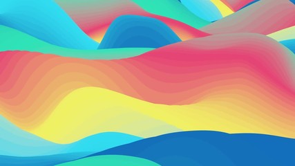 Poster - Looped animation. Abstract colorful wavy background in bright blue, yellow and red colors. Modern colorful wallpaper. 3d rendering.