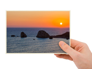 Wall Mural - Hand and Aphrodite rock at sunset - Paphos Cyprus (my photo)