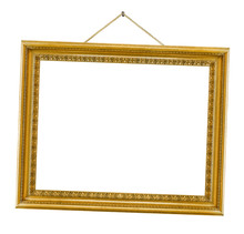Old Wooden Picture Frame Hanging On A Rope