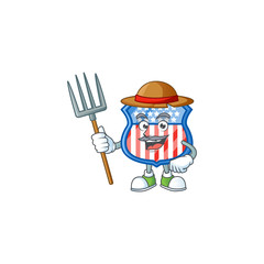 Poster - sweet Farmer shield badges USA cartoon mascot with hat and tools