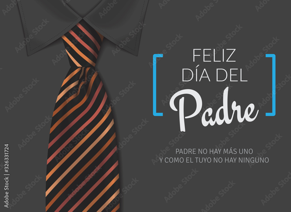 Tarjeta del día del padre con texto caligráfico, corbata con tonos naranajas y camisa negra. - obrazy, fototapety, plakaty 