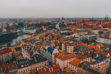 Wroclaw, Picturesque view of the old island of Thum and the Church of Our Lady of the Sand on the tower of St. Iion's Cathedral, Odra River.