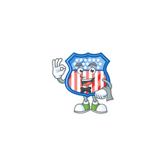 Wall Mural - A shield badges USA cartoon mascot working as a Waiter