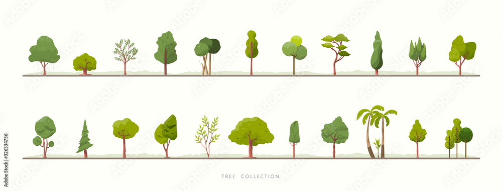 Collection of green tree vector icons - obrazy, fototapety, plakaty 