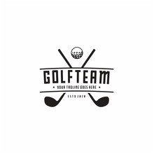 Golf Logo Design, Vintage Retro Crossed Stick Golf Badge Label Logo Design