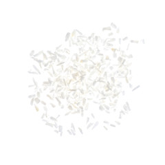 Fresh coconut flakes on white background, top view