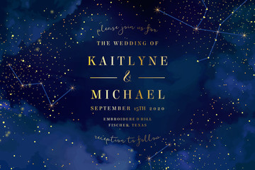 Wall Mural - magic night dark blue sky with sparkling stars vector wedding invitation