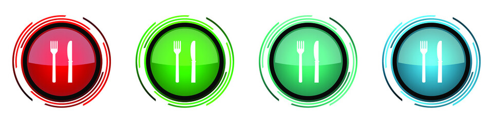 Fototapete - Eat round glossy vector icons, set of buttons for webdesign, internet and mobile phone applications in four colors options isolated on white background