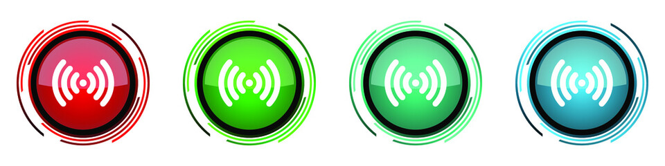 Aufkleber - Wifi round glossy vector icons, set of buttons for webdesign, internet and mobile phone applications in four colors options isolated on white background