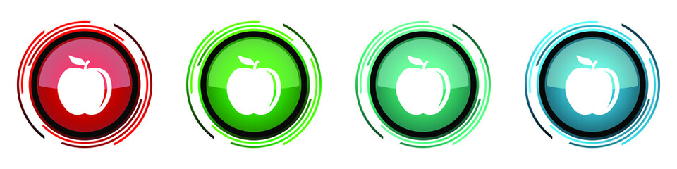 Poster - Apple round glossy vector icons, set of buttons for webdesign, internet and mobile phone applications in four colors options isolated on white background