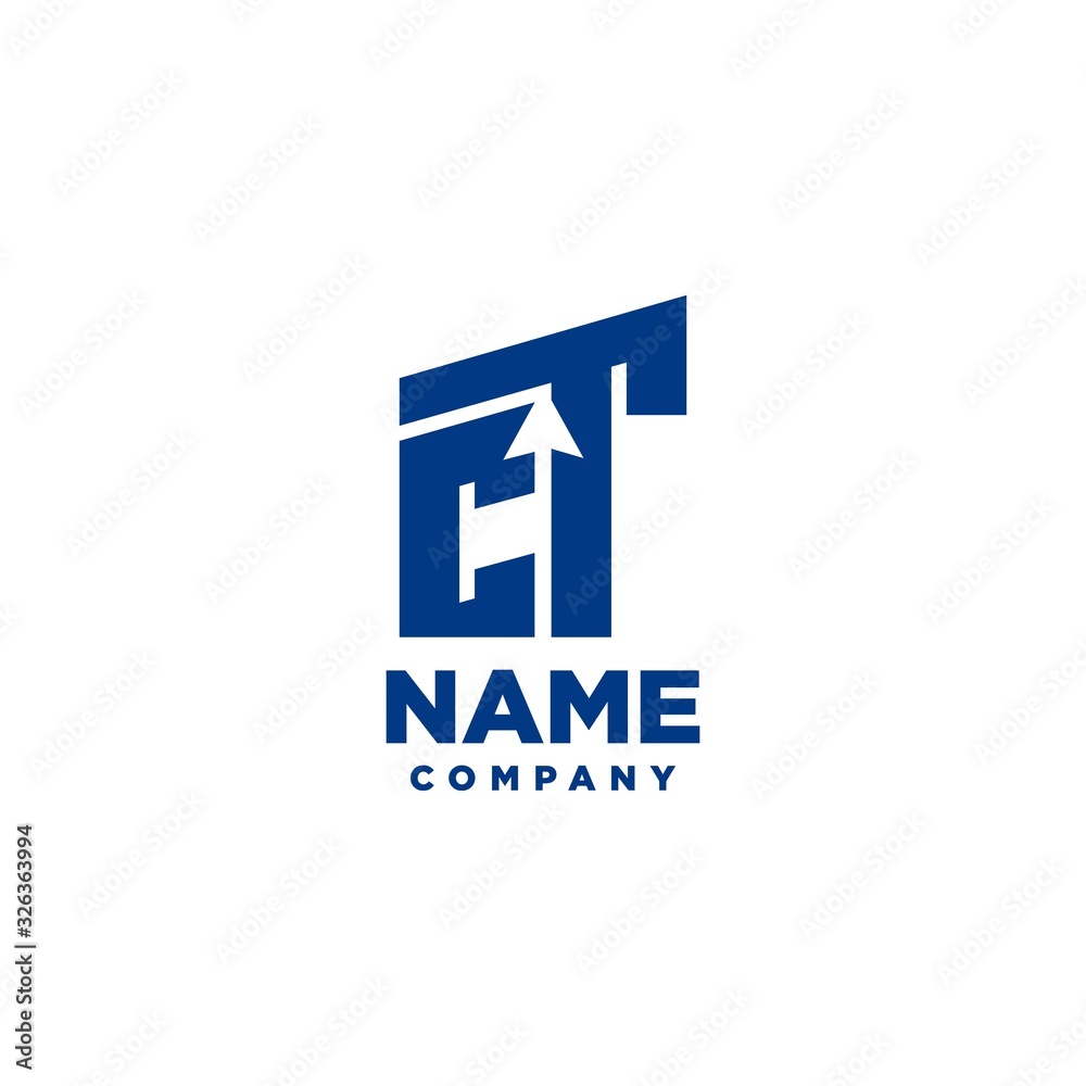 CT monogram logo with a negative space style arrow up design template ...