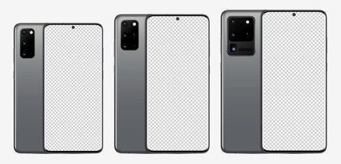 Wall Mural - front and back side smartphone diferent model and size. mockup screen smartphone with blank screen f