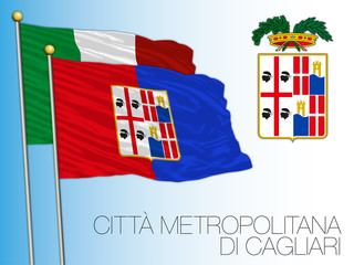 Wall Mural - Citta Metropolitana di Cagliari, Metropolitan City of Cagliari, Sardinia, flag and coat of arms, Italy, vector illustration