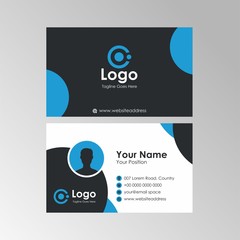 Poster - Simple flat business card with blue and black color design, professional name card template vector