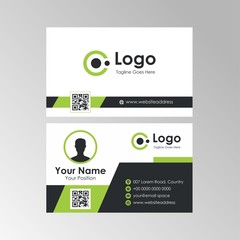 Simple flat business card with green and black color design, professional name card template vector