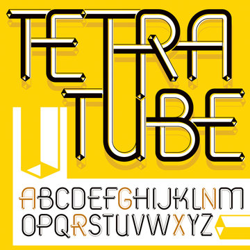 Set of trendy modern vector capital,  upper case English alphabet letters isolated. Retro font,  typescript for use as business poster design elements. Created using dimensional packaging pipe.