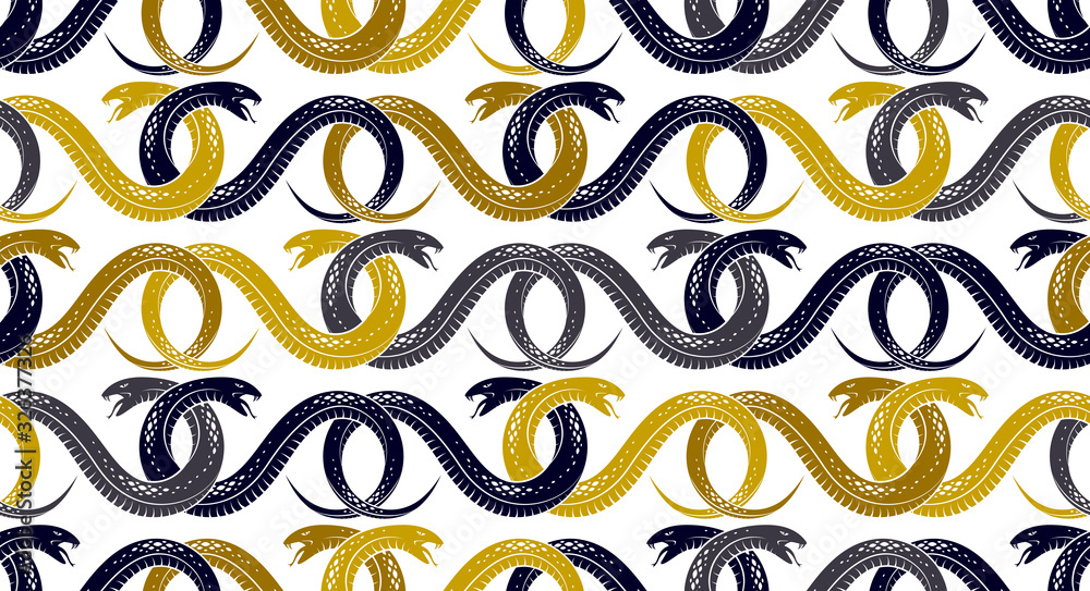 Snakes seamless background, vector dangerous venom serpents pattern ...