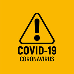 Poster - Coronavirus warning and attention icon. Exclamation mark health danger sign, COVID-19 epidemic and pandemic symbol. Simple flat logo template, medical Infographic design element. Isolated vectors.