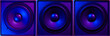 © wertinio - Retro wave, 80s. Frontal image audio three speaker with neon light. Synthwave and vaporwave concept.