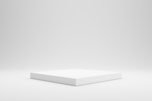 Empty Podium Or Pedestal Display On White Background With Box Stand Concept. Blank Product Shelf Standing Backdrop. 3D Rendering.
