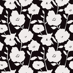 abstract vintage seamless floral pattern. white flowers on black background. vector illustration