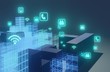 5G network digital icon with building..3D Rendering