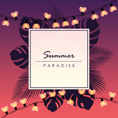 Wall Mural - summer paradise holiday design with palm leaves and fairy light vector illustration EPS10