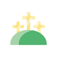 Poster - mountain with three crosses, colorful and flat style design