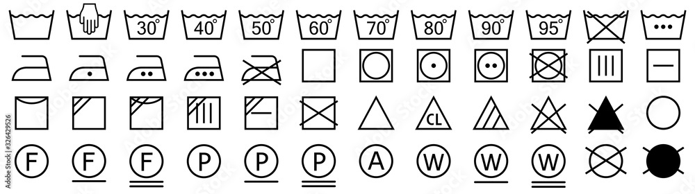 Washing symbols set. Laundry icons. Vector illustration - obrazy, fototapety, plakaty 