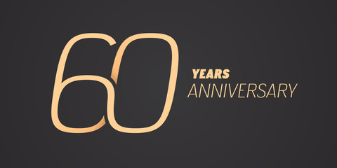 60 years anniversary vector icon, logo. Graphic design element with gold color number